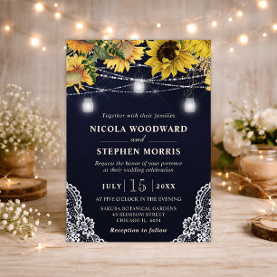 Invitation Lumières de mariage Tournesol rustique et pot Maso