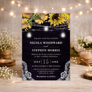 Invitation Lumières de mariage Tournesol rustique et pot Maso