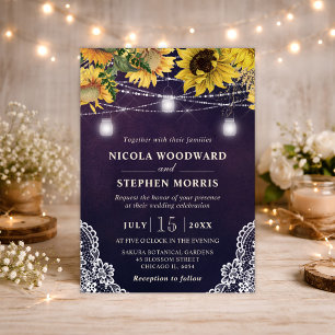 Invitation Lumières de mariage Tournesol rustique et pot Maso
