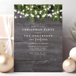 Invitation Lumières de Noël Rustiques en Pin et Bois pour une