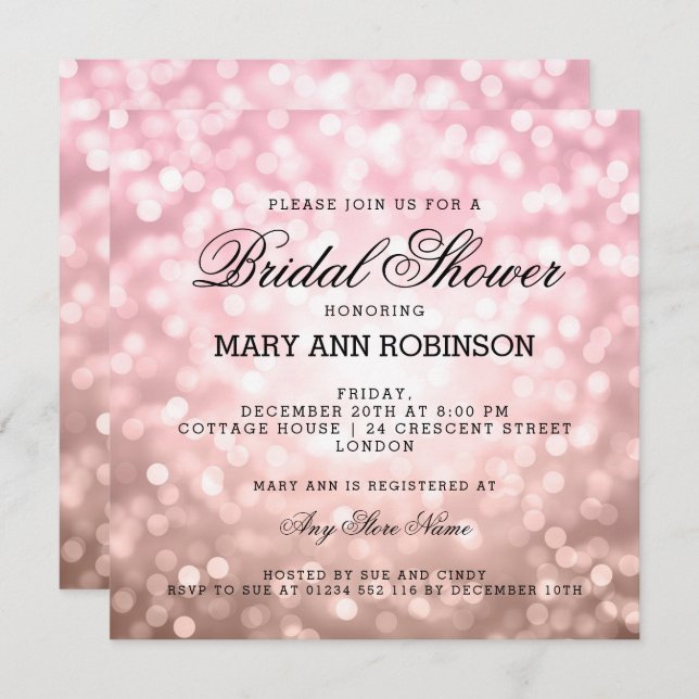 Invitation Lumières de Parties scintillant rose pâle du Rose  (Devant / Derrière)