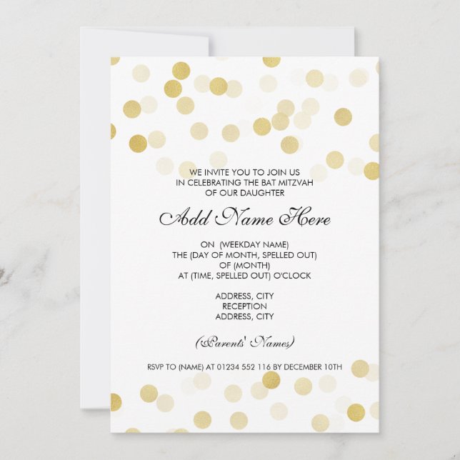 Invitation Lumières de parties scintillantes de feuille d'or (Devant)