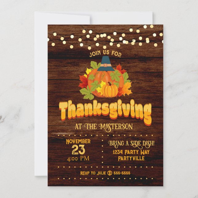 Invitation Lumières de pèlerinage Citrouille de Thanksgiving (Devant)