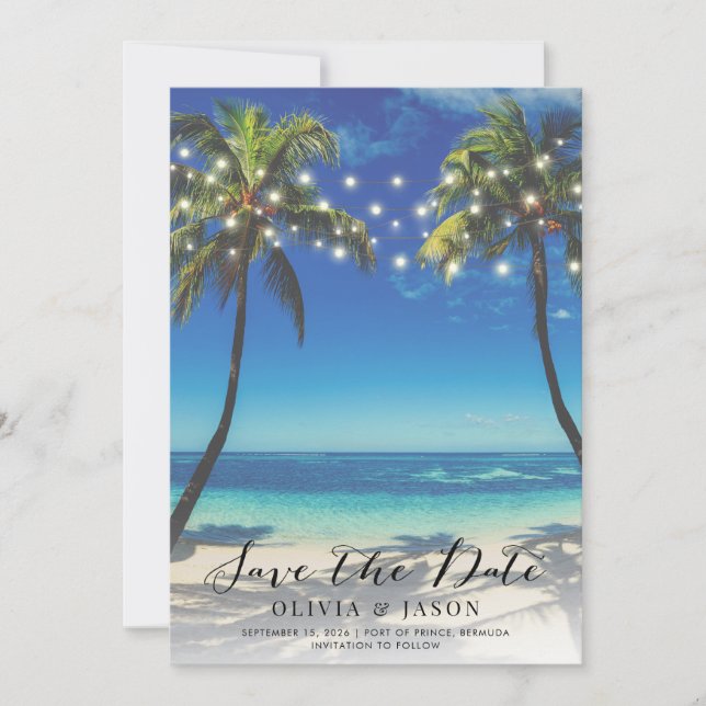 Invitation Lumières de plage élégantes pour mariage Save the  (Devant)