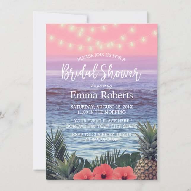 Invitation Lumières de plage tropicale pour mariage (Devant)