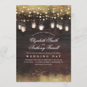 Invitation Lumières de pot de maçon et mariage rustiques de
