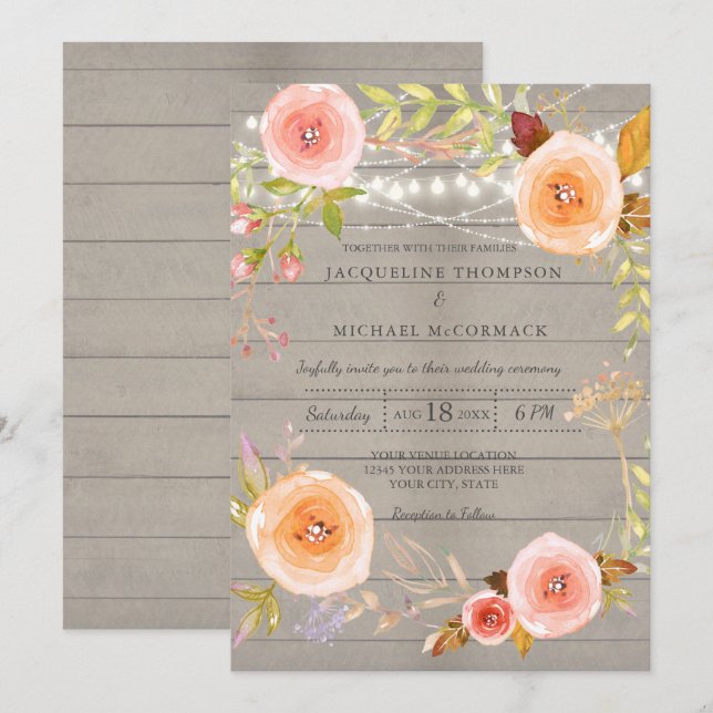 Invitation Lumières de scintillement rustique Mariage couronn (Devant / Derrière)