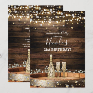 Invitation Lumières de tonneaux en bois rustique Champagne fê
