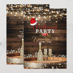 Invitation Lumières de tonneaux en bois rustique Champagne No