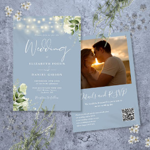 Invitation Lumières de verdure bleu poussiéreux Code QR Photo