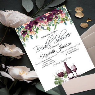 Invitation Lumières de Verre à Vin Roses Bordeaux Shower de M