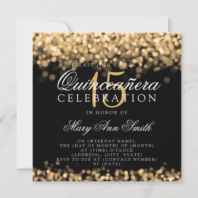 Invitation Lumières d'or de fête d'anniversaire de (Devant)