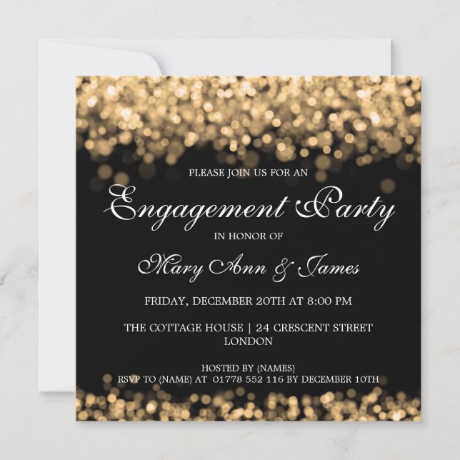 Invitation Lumières d'or de la partie d'engagement mariage (Devant)