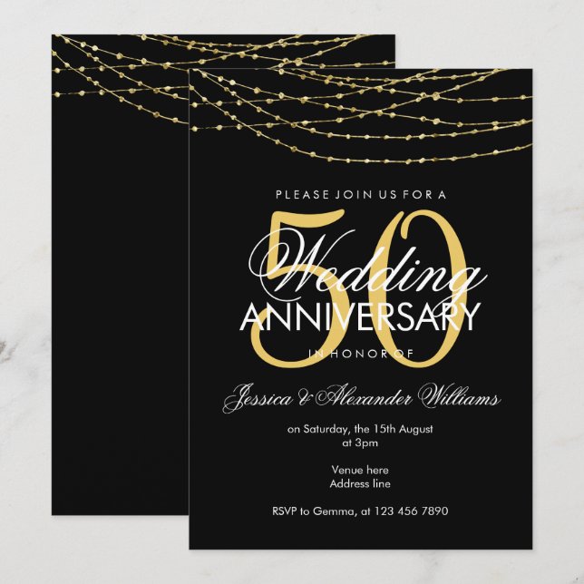 Invitation Lumières dorées 50e anniversaire de Mariage (Devant / Derrière)