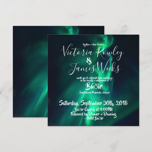 Invitation Lumières du Nord / Mariage aurora boréal (Devant / Derrière)
