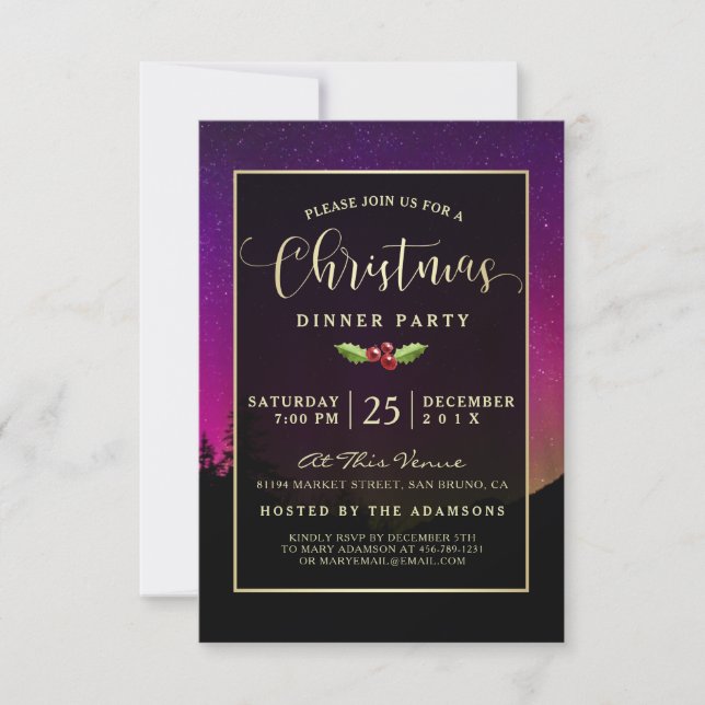 Invitation Lumières du Nord Moderne Aurora Sky Dîner de Noël (Devant)