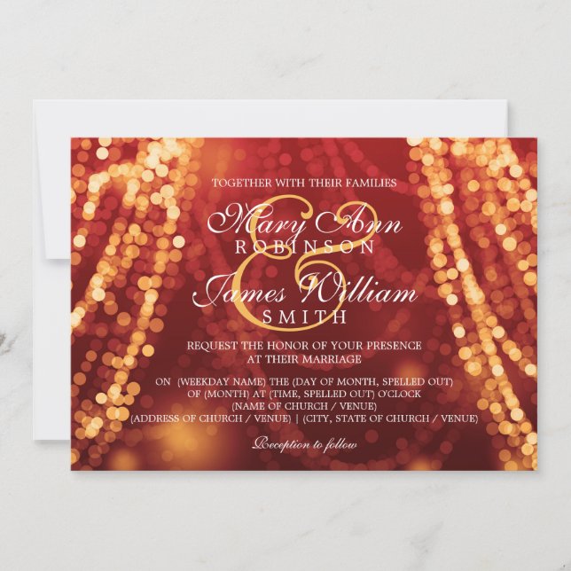 Invitation Lumières élégantes de ficelle d'or de mariage (Devant)