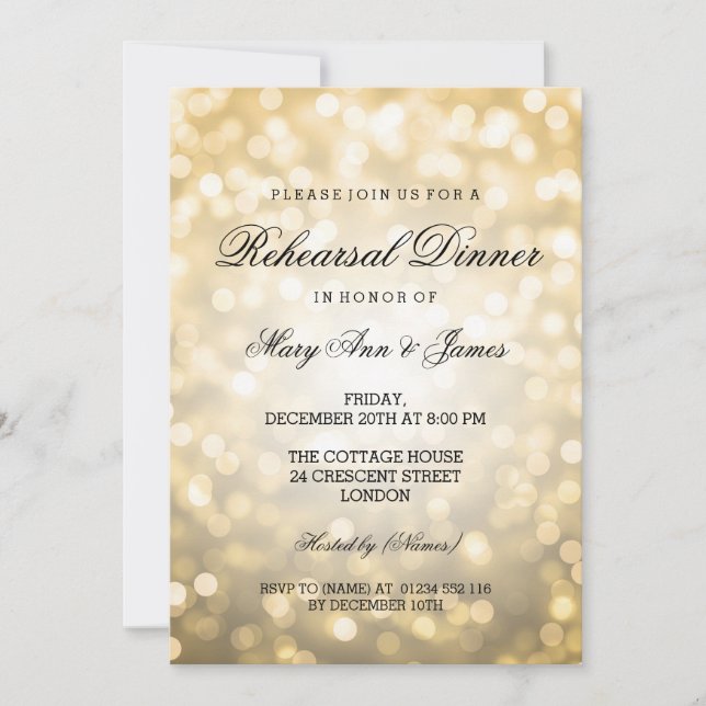 Invitation Lumières élégantes de parties scintillantes d'or (Devant)