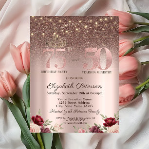 Invitation Lumières Élégantes, Paillettes Bordeaux, Or Rose 7