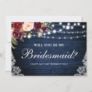 Invitation Lumières en bois bleu rustique Dentelle Florale