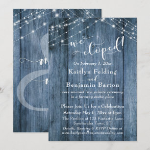 Invitation Lumières en bois bleu, typographie de fuite amoure
