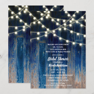 Invitation Lumières en Bois de Grange Rustique Bleu pour Fête