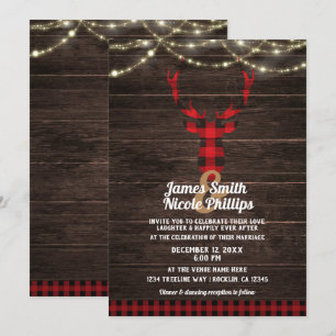 Invitation Lumières en bois et à cordes de cerfs en plaid rus