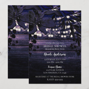Invitation Lumières en bois floral foncé violet pour mariage