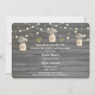 Invitation Lumières en Bois Gris Rustique & Mariage dans un P