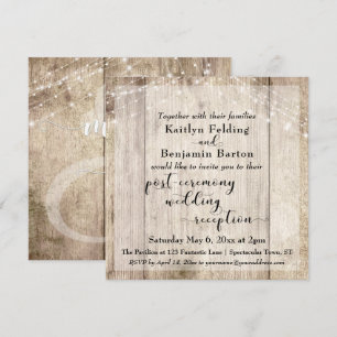 Invitation Lumières en bois rustique après la cérémonie de ré
