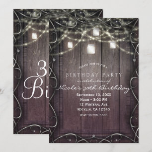 Invitation Lumières en bois rustique et bocaux Mason pour une