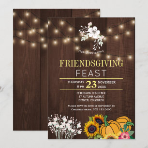Invitation Lumières en bois rustique Floral citrouille