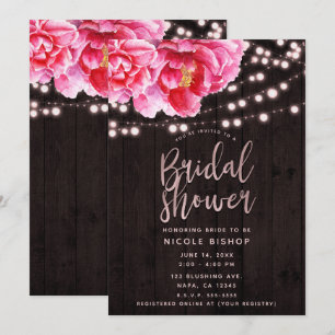 Invitation Lumières en bois rustique rose floral pour mariage