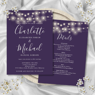 Invitation Lumières en Chaîne Violettes Tout En Un Mariage Si