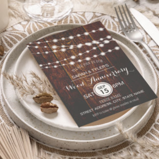 Invitation Lumières en forme de guirlande Rustique Bois Fête