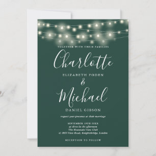 Invitation Lumières en guirlande Émeraude Élégant mariage