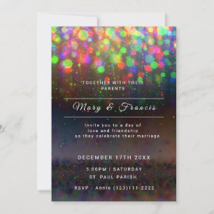 Invitation Lumières et Mariage de Parties scintillant noir et