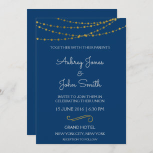 Invitation Lumières et Mariage de script Gold Foil