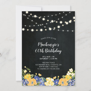 Invitation Lumières et tableau noir Floral Adulte fête d'anni
