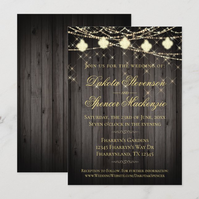 Invitation Lumières Fleur de Lis | Mariage rustique (Devant / Derrière)