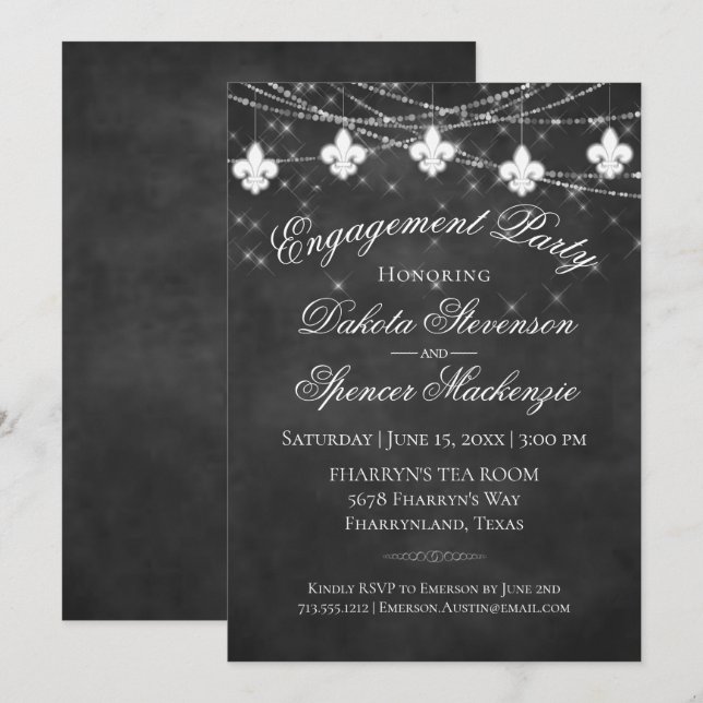Invitation Lumières Fleur de Lis | Partie d'engagement (Devant / Derrière)