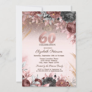 Invitation Lumières, Fleurs Chic Paillettes 60e Anniversaire