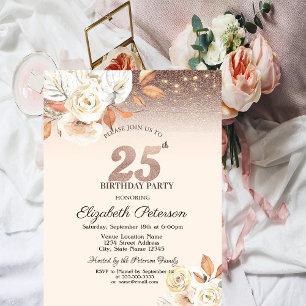 Invitation Lumières, Fleurs d'Automne Paillettes Bokeh 25e An