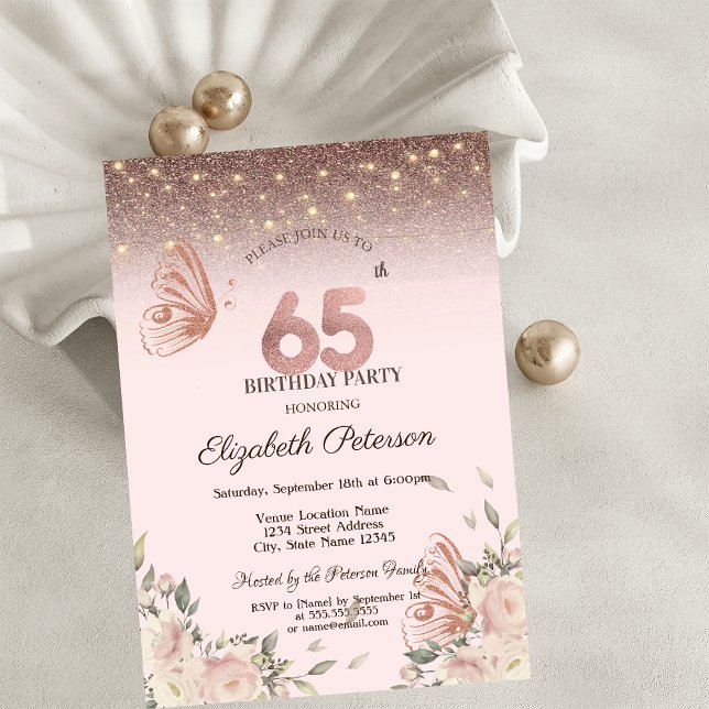 Invitation Lumières, Fleurs Parties scintillant Papillons 65e (Créateur téléchargé)