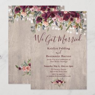 Invitation Lumières Florales En Bois Nous Avons Marié Récepti