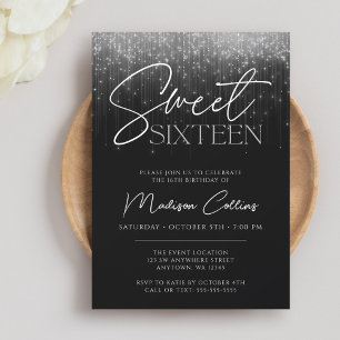Invitation Lumières Gris Argent Noir Sweet 16