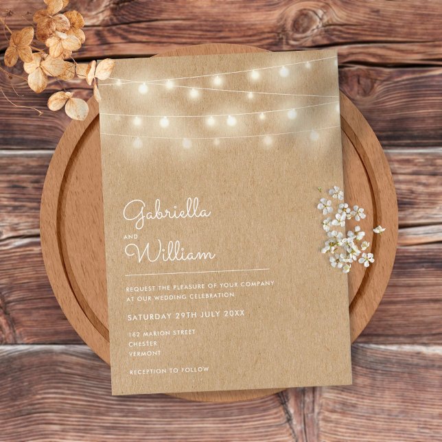 Invitation Lumières Guinguette Mariage Kraft Rustique (Créateur téléchargé)