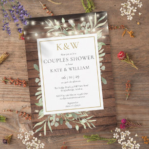 Invitation Lumières Guirlande Bois Monogramme Couple Shower
