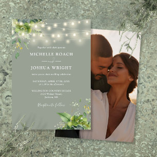 Invitation Lumières Guirlande de Verdure Photo Mariage Vert S