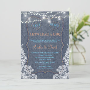 Invitation Lumières Guirlande en Dentelle Vintage Bleu Denim 